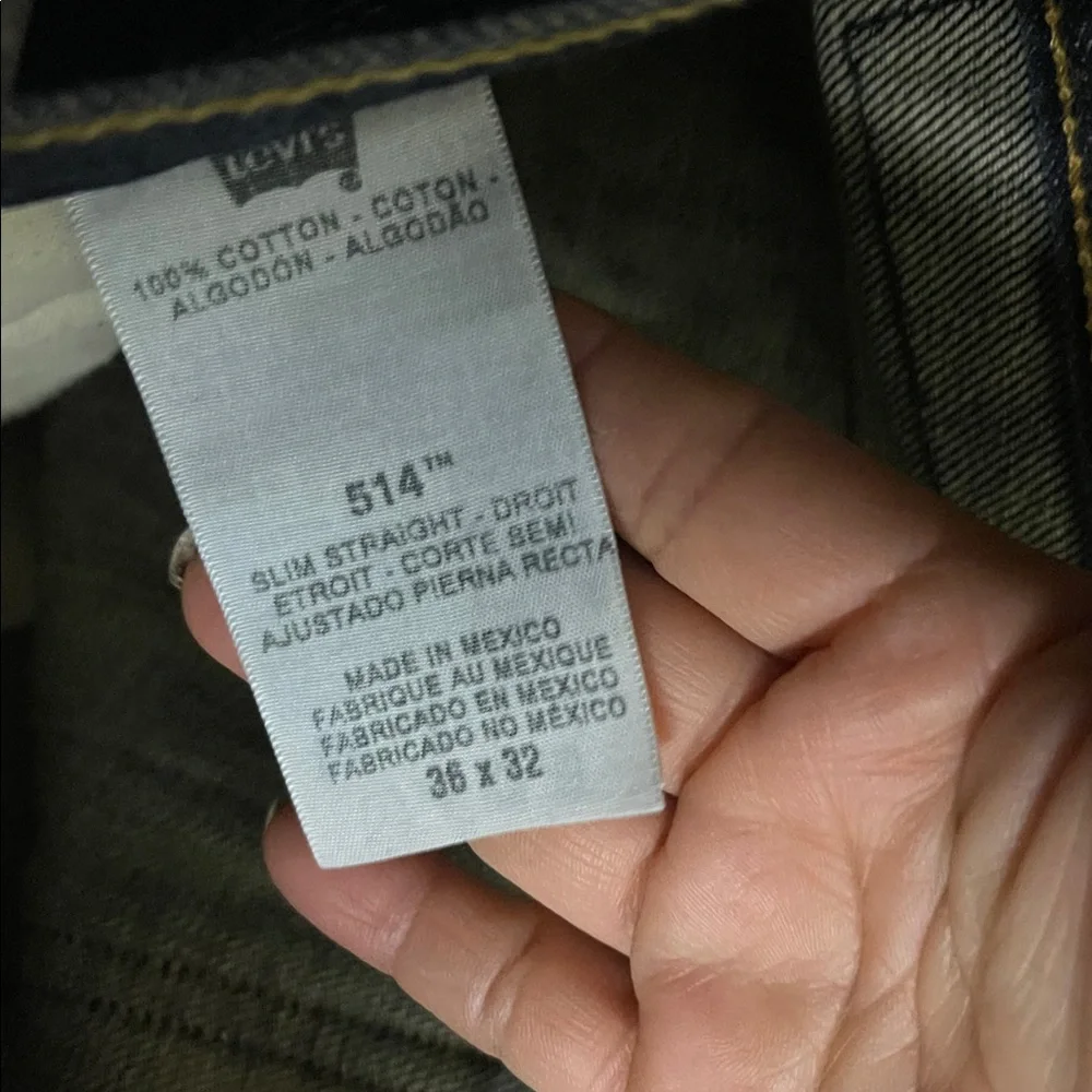 Levi's 514 Slim Straight Dark Wash Denim Snap Flap Double Pockets Size 36X32